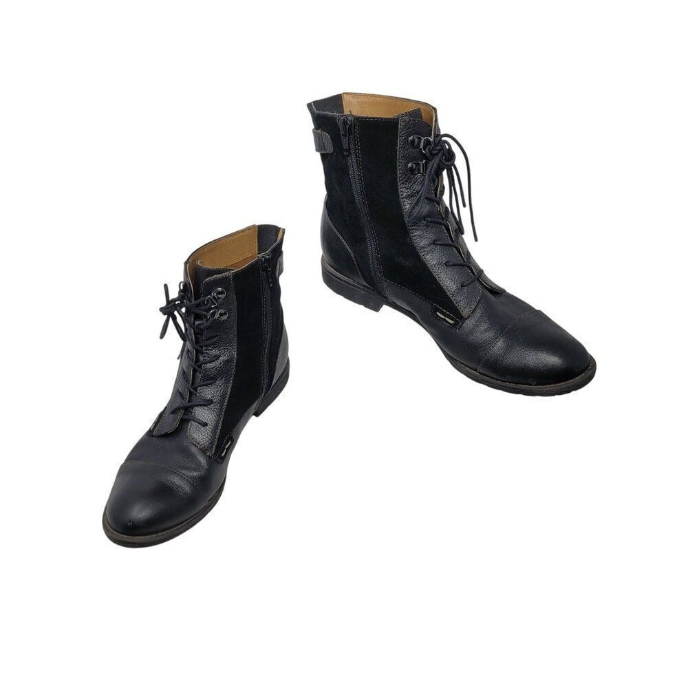 Montana Artisan Black Suede Leather Lace-Up Ankle Boots Side Zippers 9.5 Combat‎
